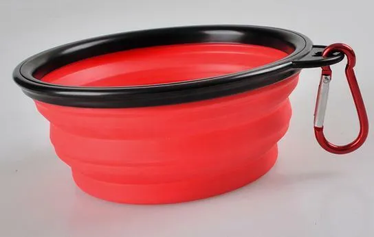 1 Collapsible Travel Dog Food Water Bowls BPA Lead Free Carbiners Red Blue Pink
