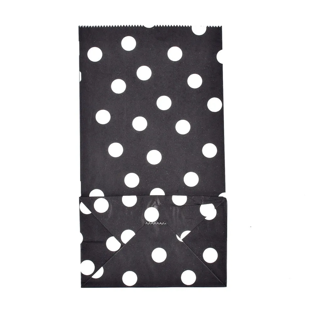 100 pc Polka Dot Pattern Eco-Friendly Kraft Paper Bags, Gift Bags, Shopping Bags, Rectangle, Black, 24x13x8cm