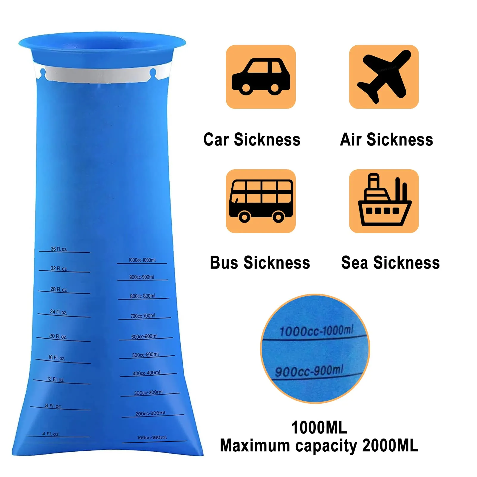 12Pack Vomit Bags Disposable Emesis Bags, Barf Bags Sick Bag with Snap for Car Travel Aircraft Motion Morning Sickness Airsick 1000ML Blue