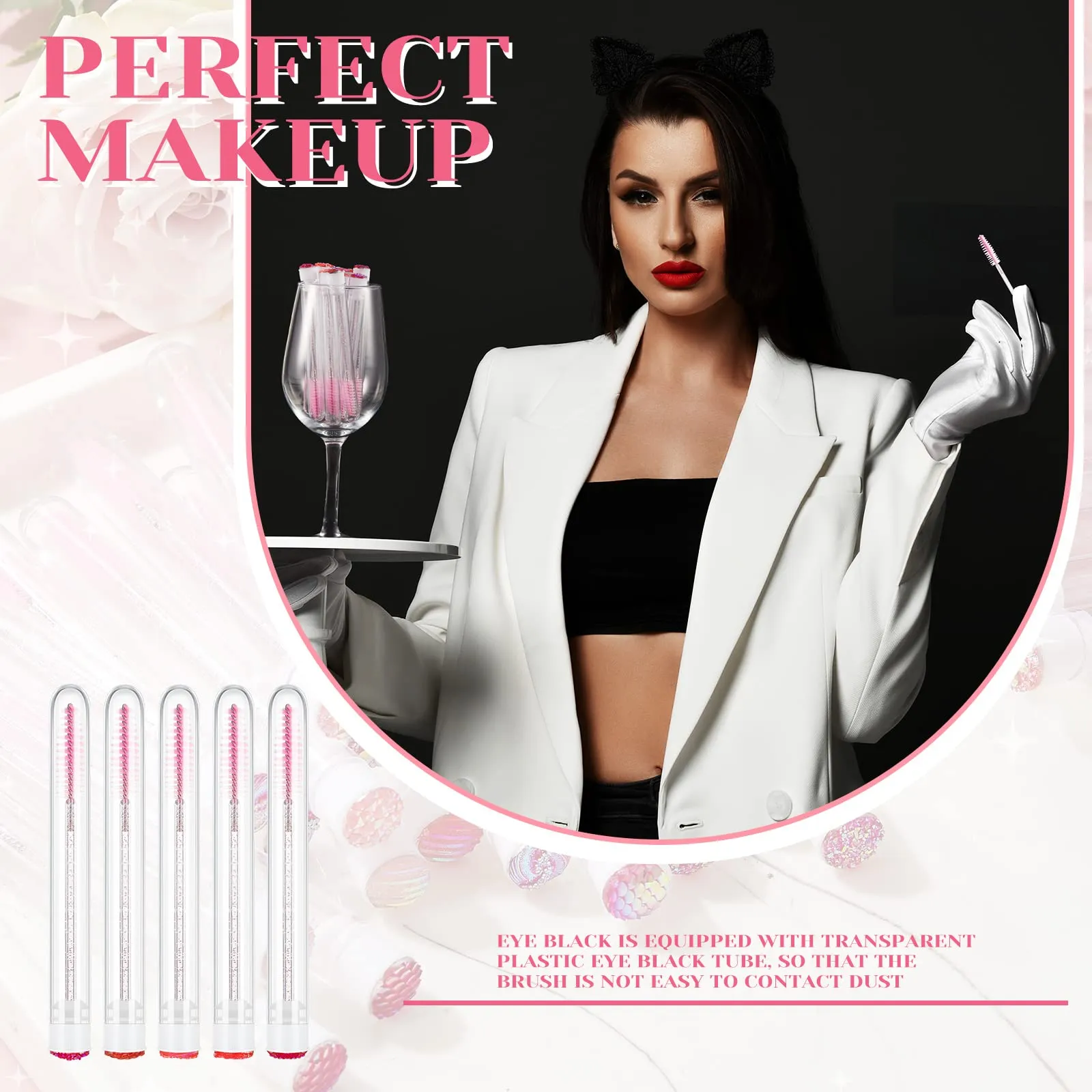 200 Pieces Mascara Wand Tube Set 100 Pcs Lash Spoolies for Eyelash Extensions 100 Pcs Diamond Empty Mascara Brush Disposable Colorful Eyebrow Applicator Makeup Tool, Mix Color (Cute)