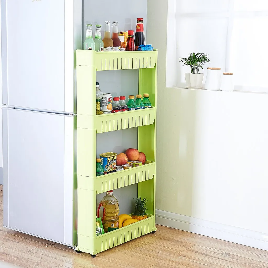 4 Layer Storage Organiser Slim Rack Shelf with Wheel - H02732