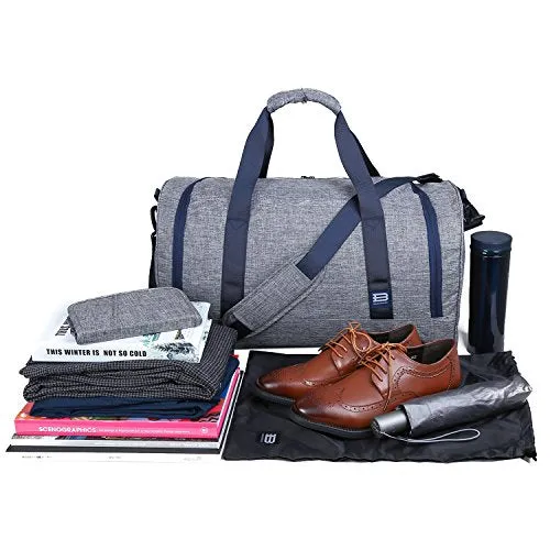 BAGSMART Travel Duffel Bag Large Weekender Bag Carry-on Luggage with Shoe Bag 40L, Grey