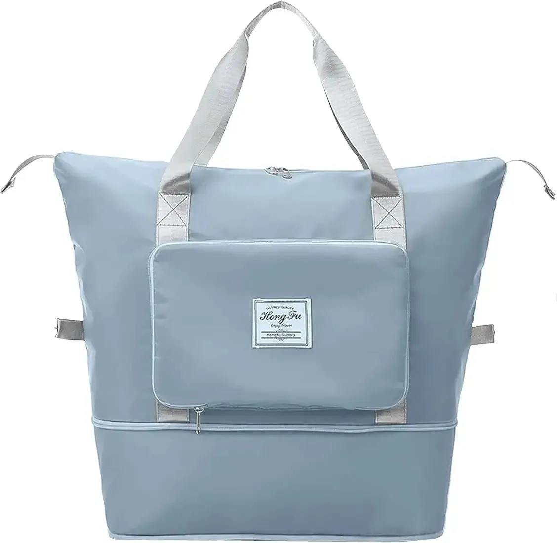 Blue Foldable Travel Duffel Bag, Shopping bag with front pocket Lightweight Waterproof Carry on Luggage Bag