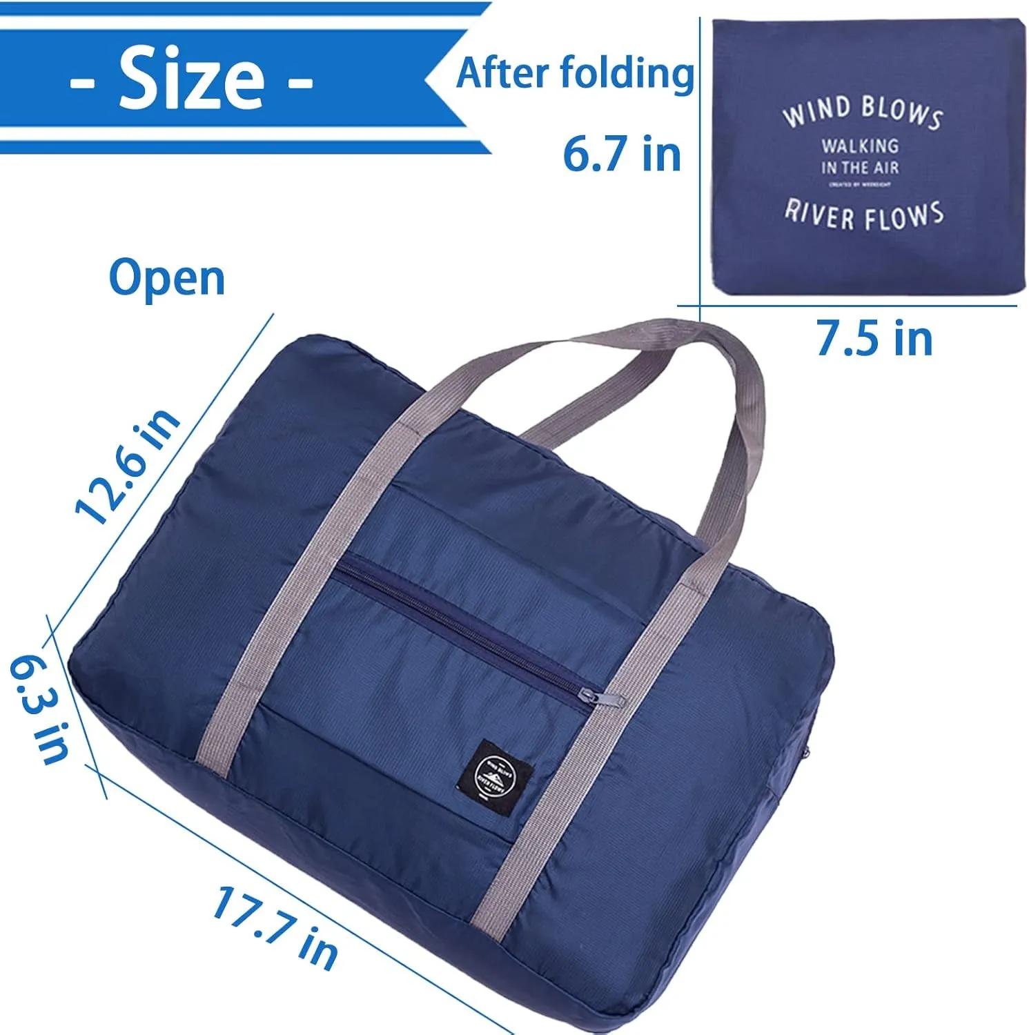 Foldable Travel Duffel Bag Tote Carry on Luggage Bag Spirit Airlines Personal Item Sports Gym Bag Water Resistant Weekender Overnight Bags for Women and Men (Blue)