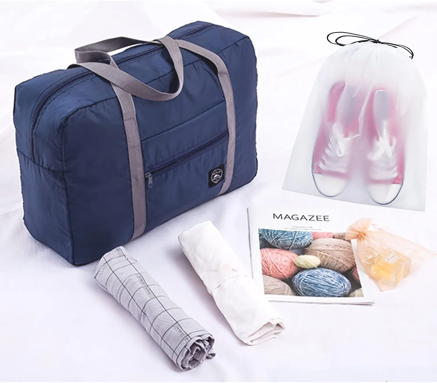 Foldable Travel Duffel Bag Tote Carry on Luggage Bag Spirit Airlines Personal Item Sports Gym Bag Water Resistant Weekender Overnight Bags for Women and Men (Blue)