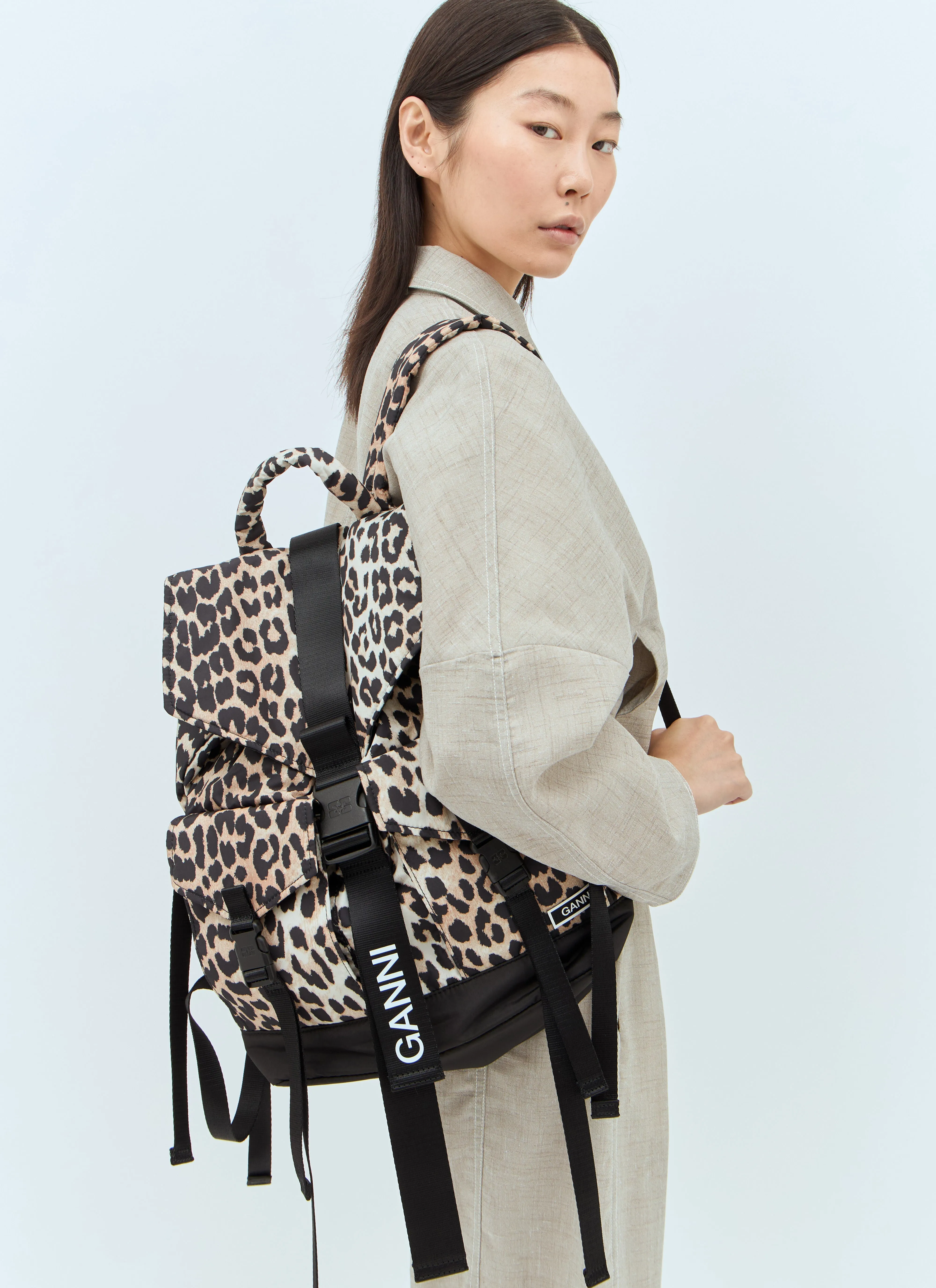 Ganni Women Leopard Tech Backpack