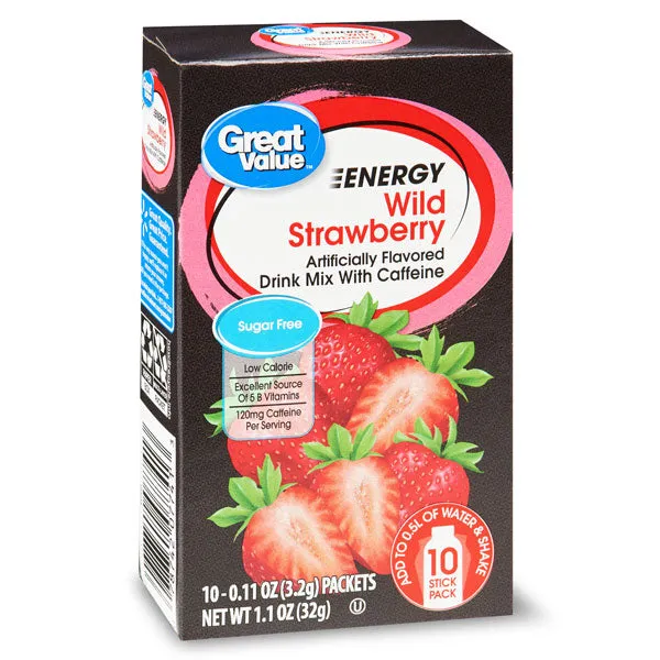 Great Value Wild Strawberry Energy Drink Mix, Water Flavoring, 10 Count