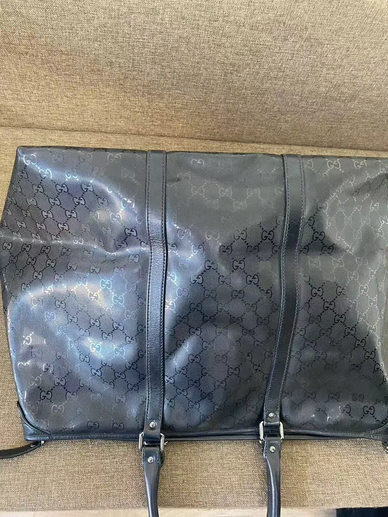 Gucci Large Black Patent Leather Work Tote Handbag