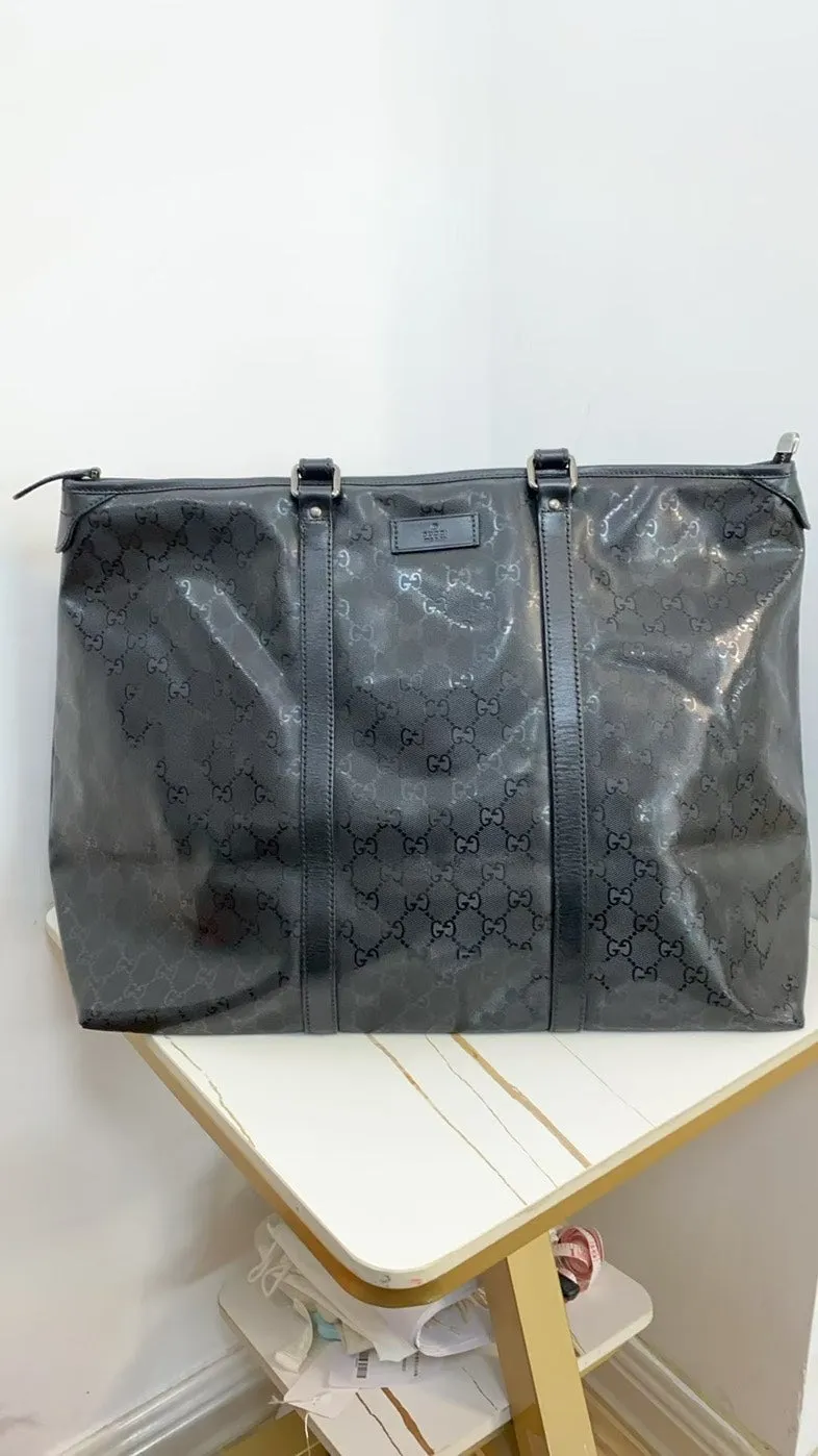 Gucci Large Black Patent Leather Work Tote Handbag