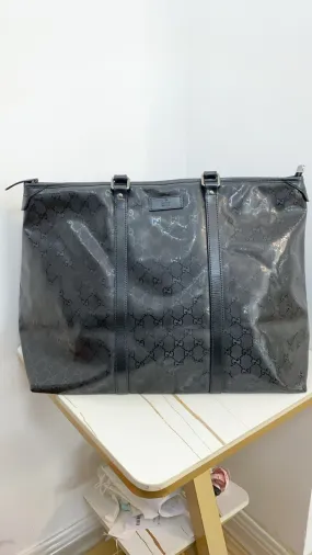 Gucci Large Black Patent Leather Work Tote Handbag