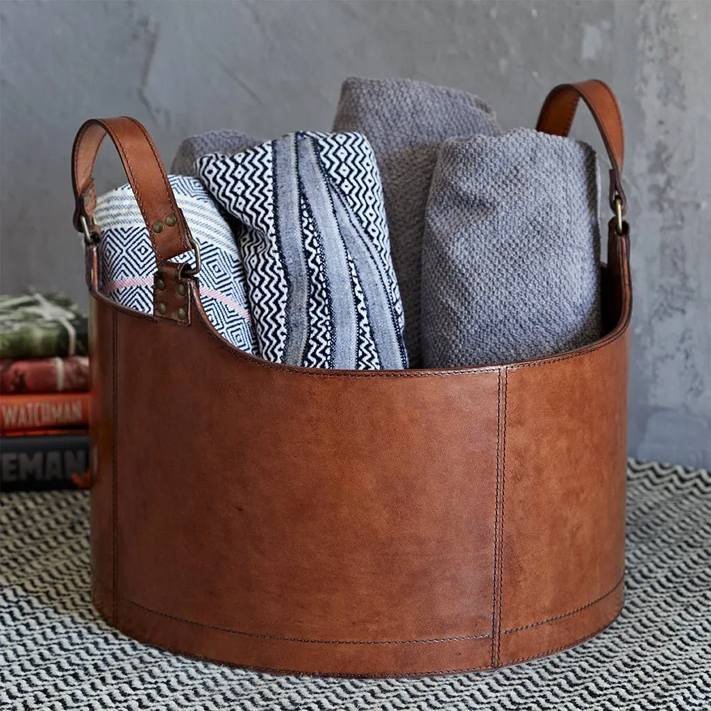 Leather Round Storage Basket