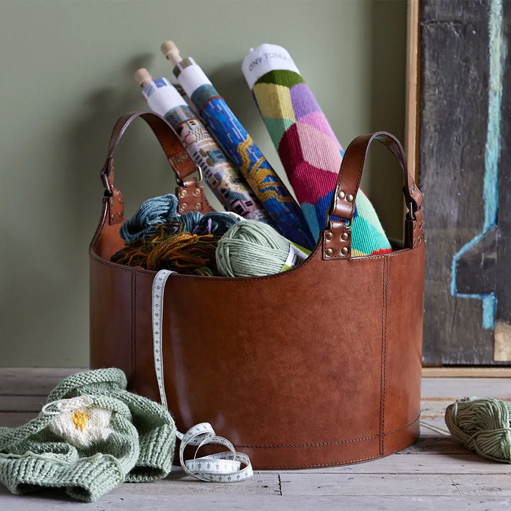 Leather Round Storage Basket