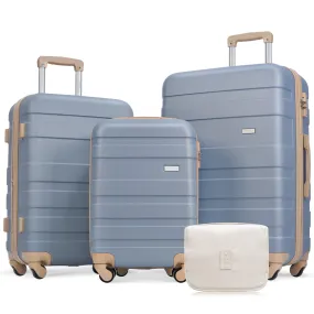 Luggage Sets 3 Piece, Expandable Abs Durable Suitcase With Hanging Toiletry Bag, Carry On Luggage Suitcase Set With 360° Spinner Wheels, Light Blue