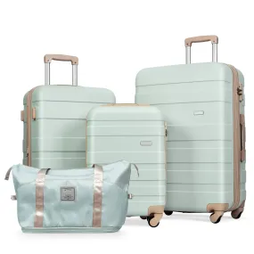 Luggage Sets 3 Piece, Expandable Abs Durable Suitcase With Travel Bag, Carry On Luggage Suitcase Set With 360° Spinner Wheels, Gray Green