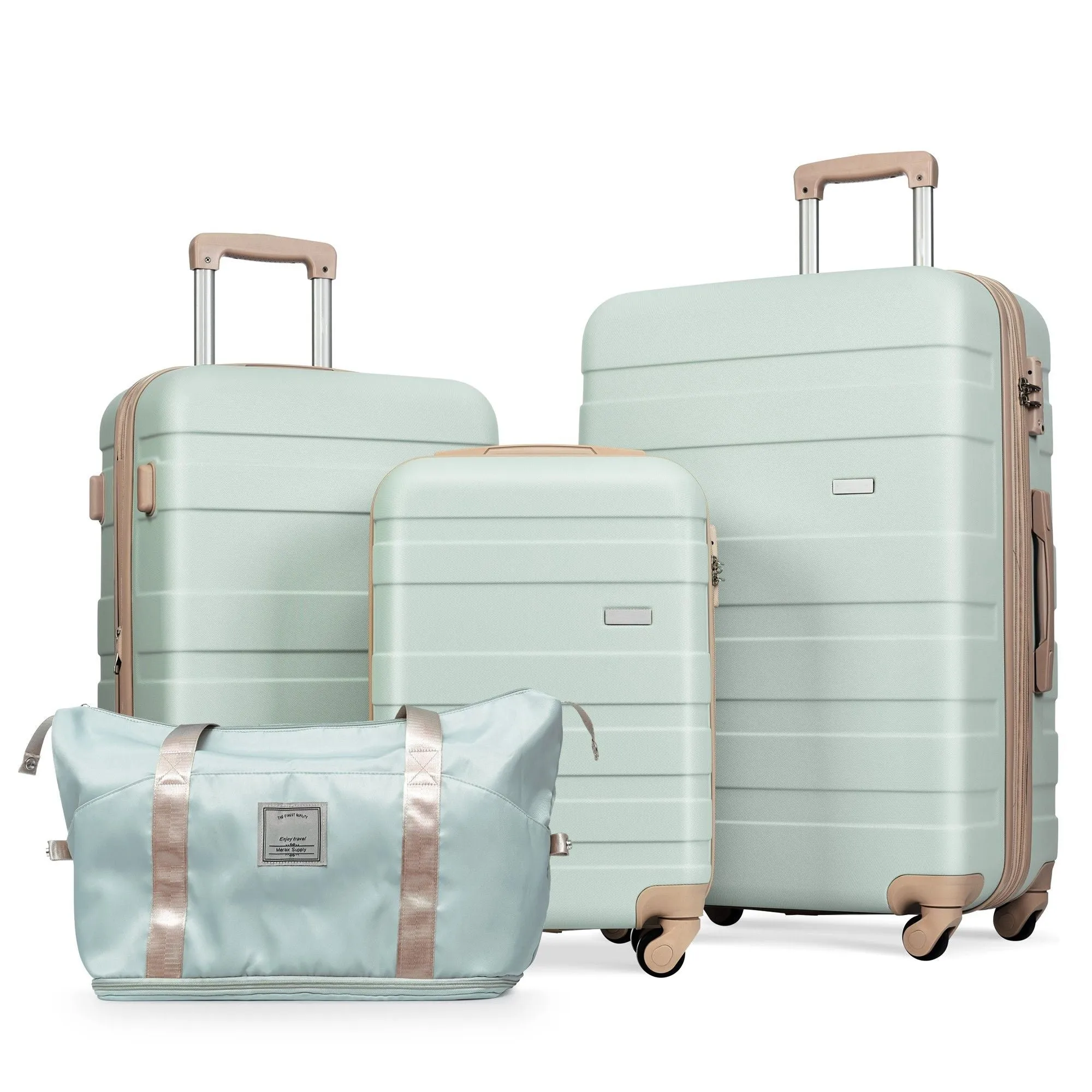 Luggage Sets 3 Piece, Expandable Abs Durable Suitcase With Travel Bag, Carry On Luggage Suitcase Set With 360° Spinner Wheels, Gray Green