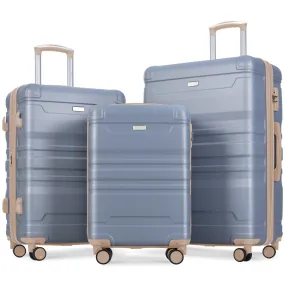Luggage Sets New Model Expandable Abs Hardshell 3 Pieces Clearance Luggage Hardside Lightweight Durable Suitcase Sets Spinner Wheels Suitcase With Tsa Lock 20''24''28'' (Light Blue And Golden)