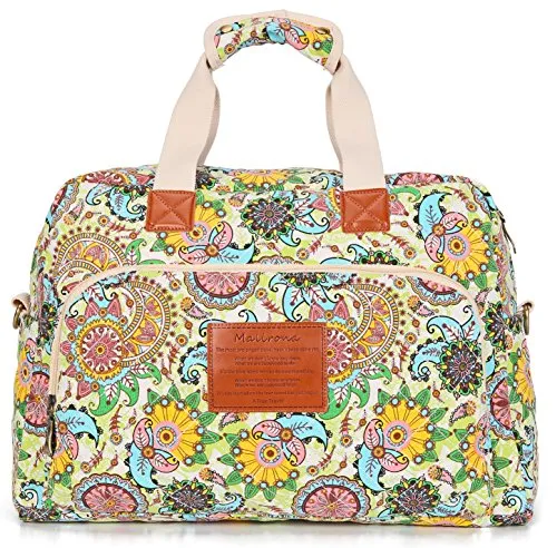 Malirona Canvas Overnight Bag Women Weekender Bag Carry On Travel Duffel Bag Floral Design (Flower)