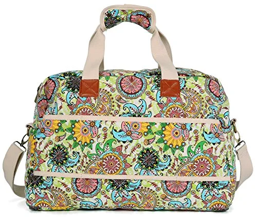 Malirona Canvas Overnight Bag Women Weekender Bag Carry On Travel Duffel Bag Floral Design (Flower)