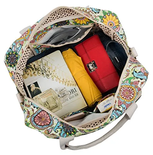 Malirona Canvas Overnight Bag Women Weekender Bag Carry On Travel Duffel Bag Floral Design (Flower)