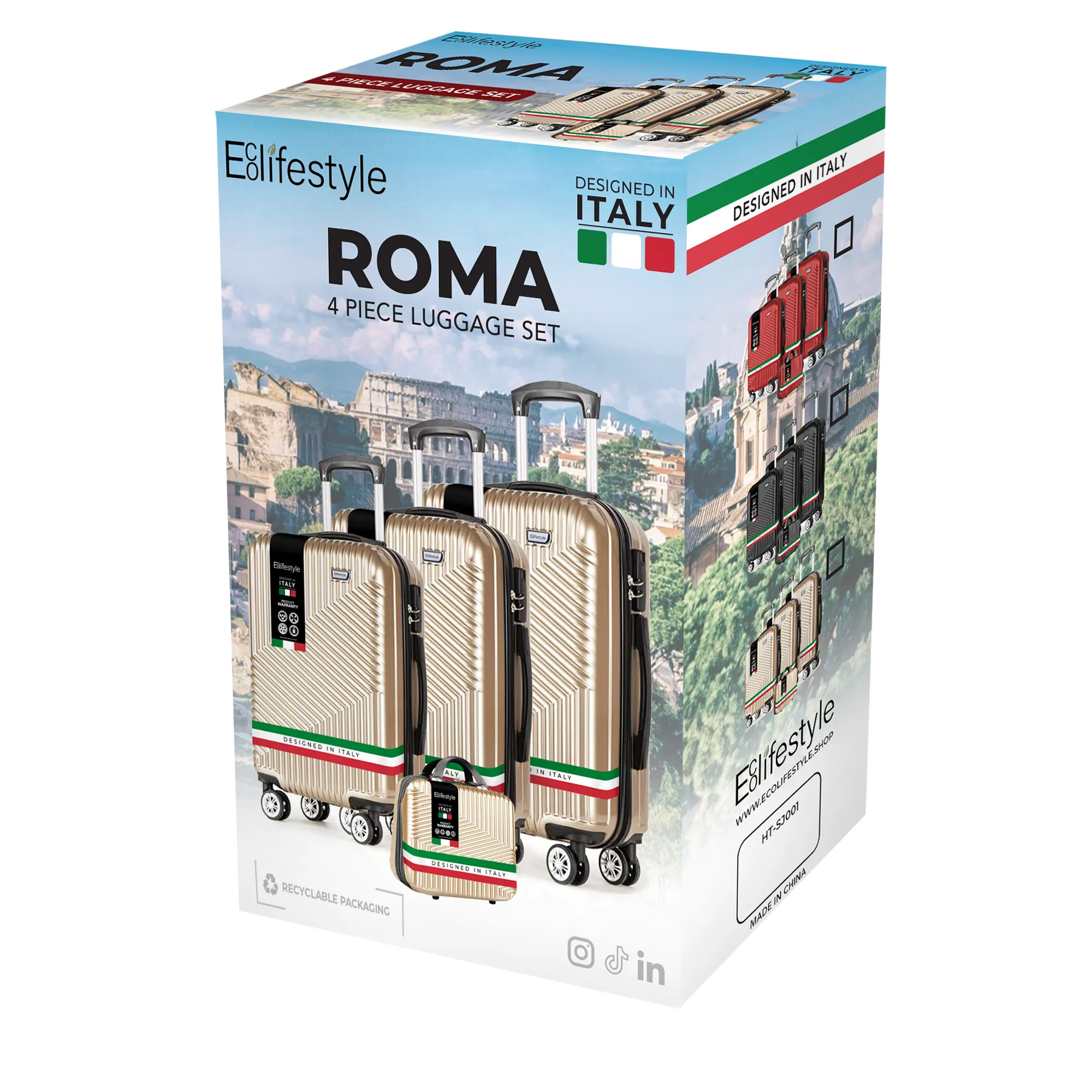 Roma Hardshell Luggage Set with Spinner Wheels & TSA Lock