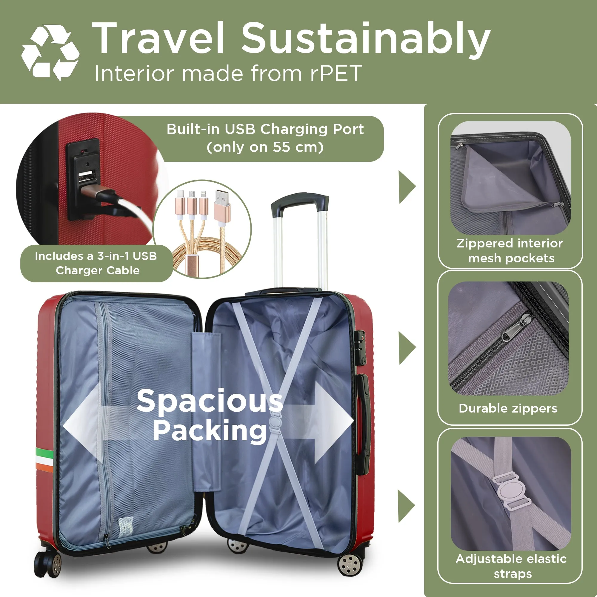 Roma Hardshell Luggage Set with Spinner Wheels & TSA Lock