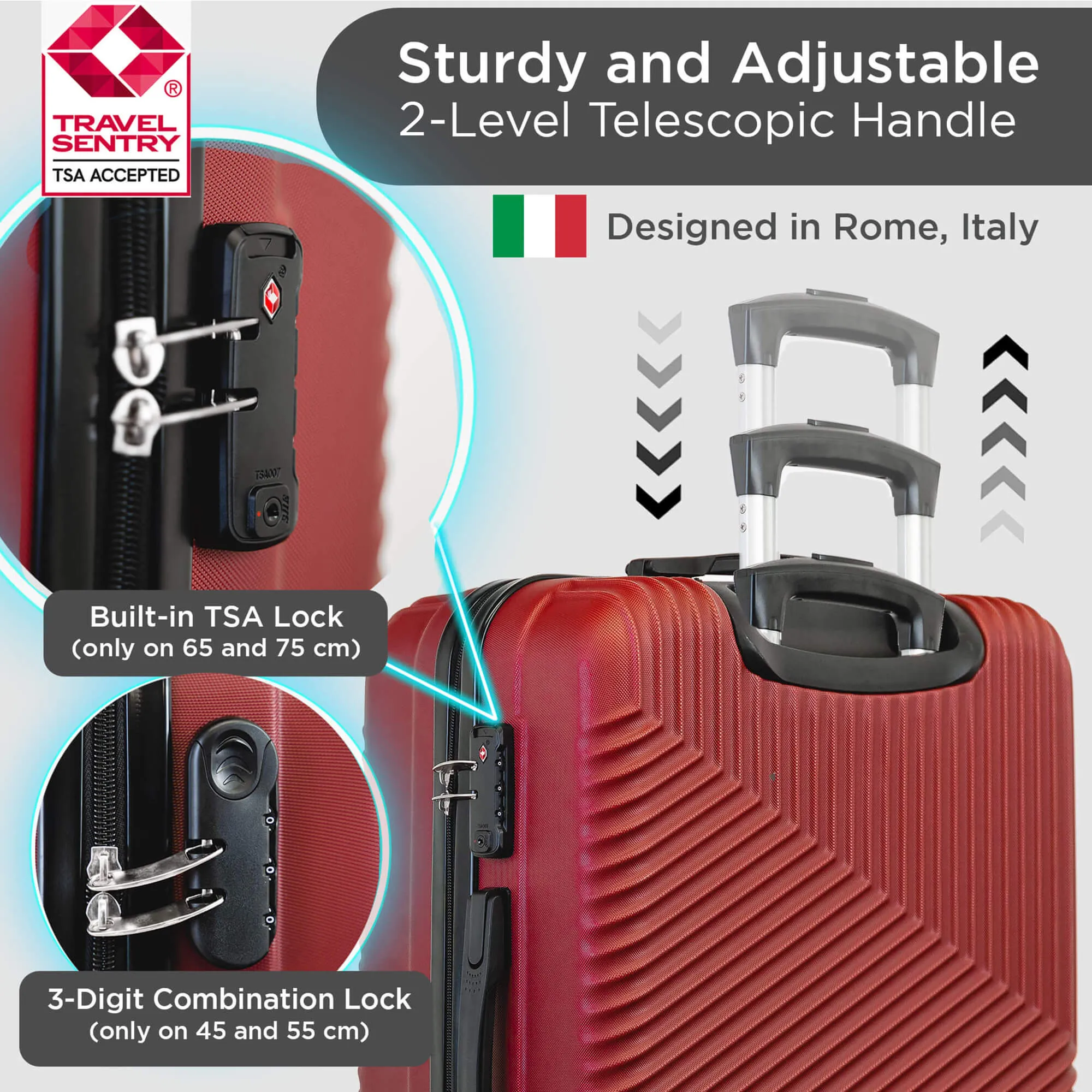 Roma Hardshell Luggage Set with Spinner Wheels & TSA Lock