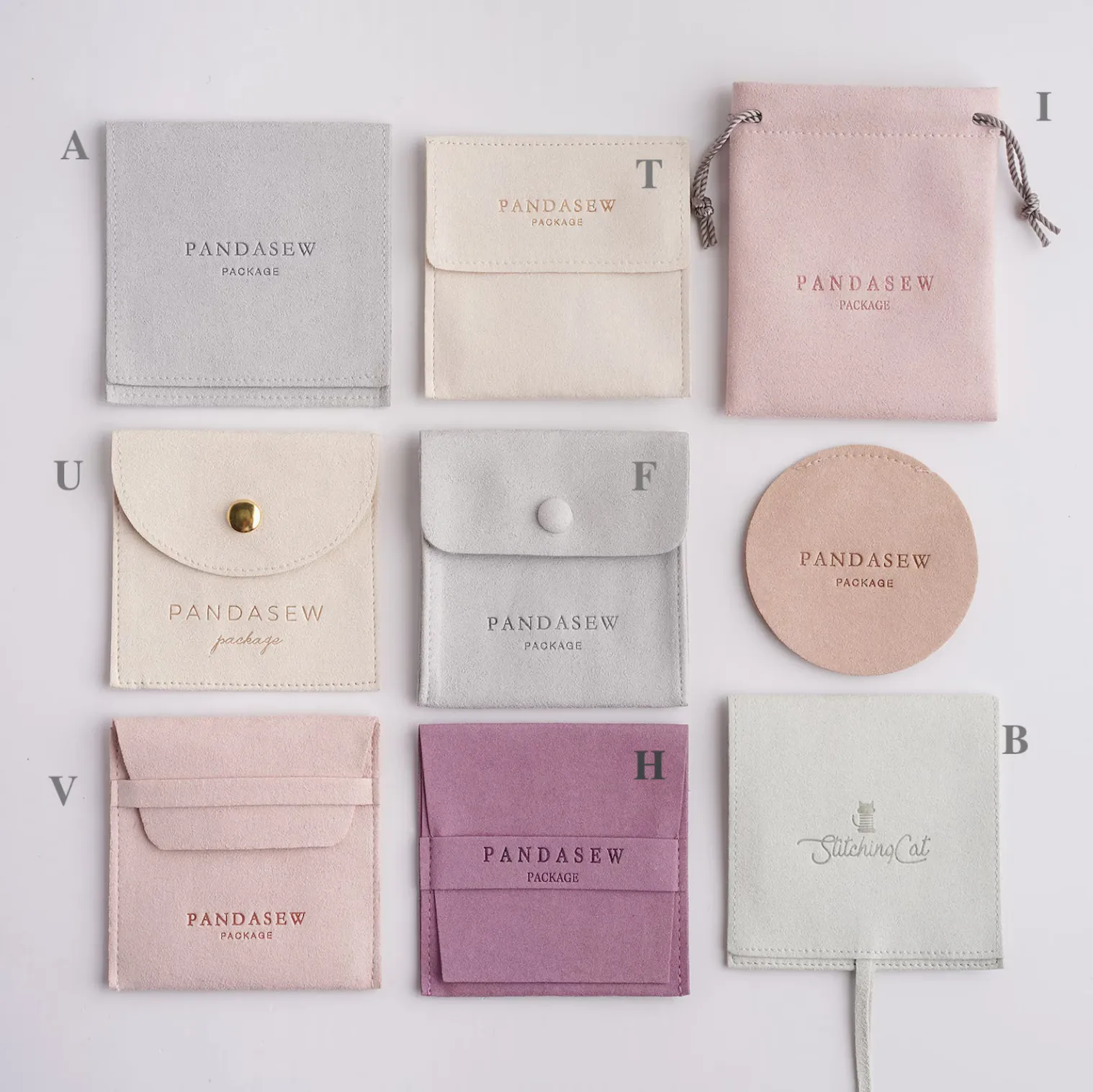 Squra pouch with insert card diverse types personalized package jewelry bag with logo custom 50stes MCR-132