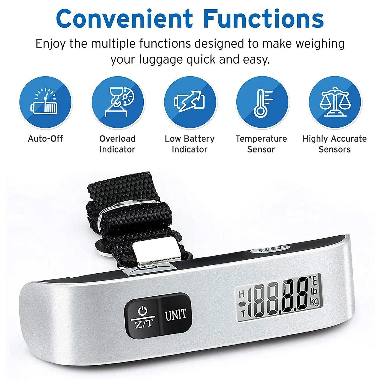 Travel with Confidence: Digital Portable Handheld Scale - Weigh Your Suitcase with Ease, Temperature Sensor Included, Up to 110 Pounds Capacity, Battery Included!