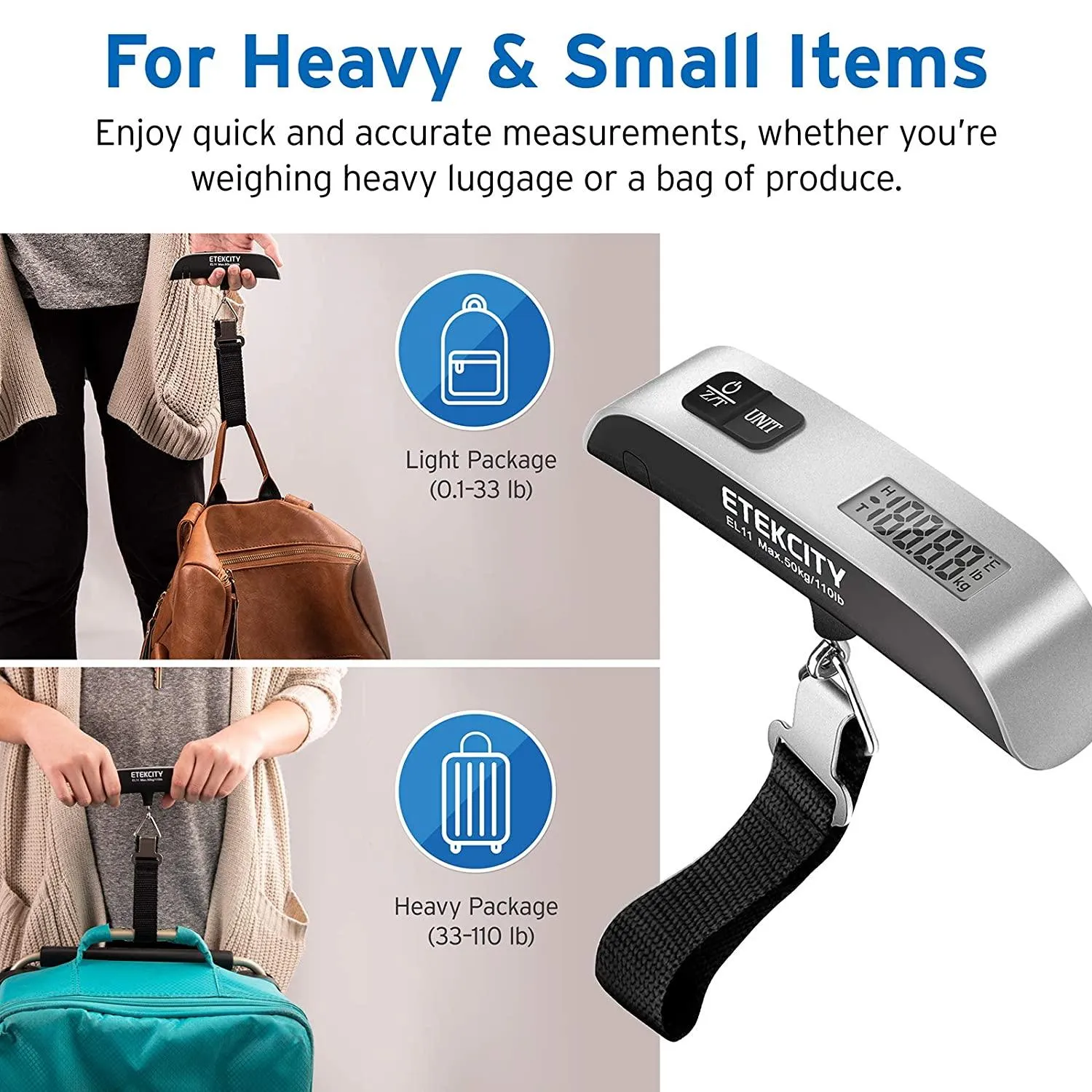 Travel with Confidence: Digital Portable Handheld Scale - Weigh Your Suitcase with Ease, Temperature Sensor Included, Up to 110 Pounds Capacity, Battery Included!