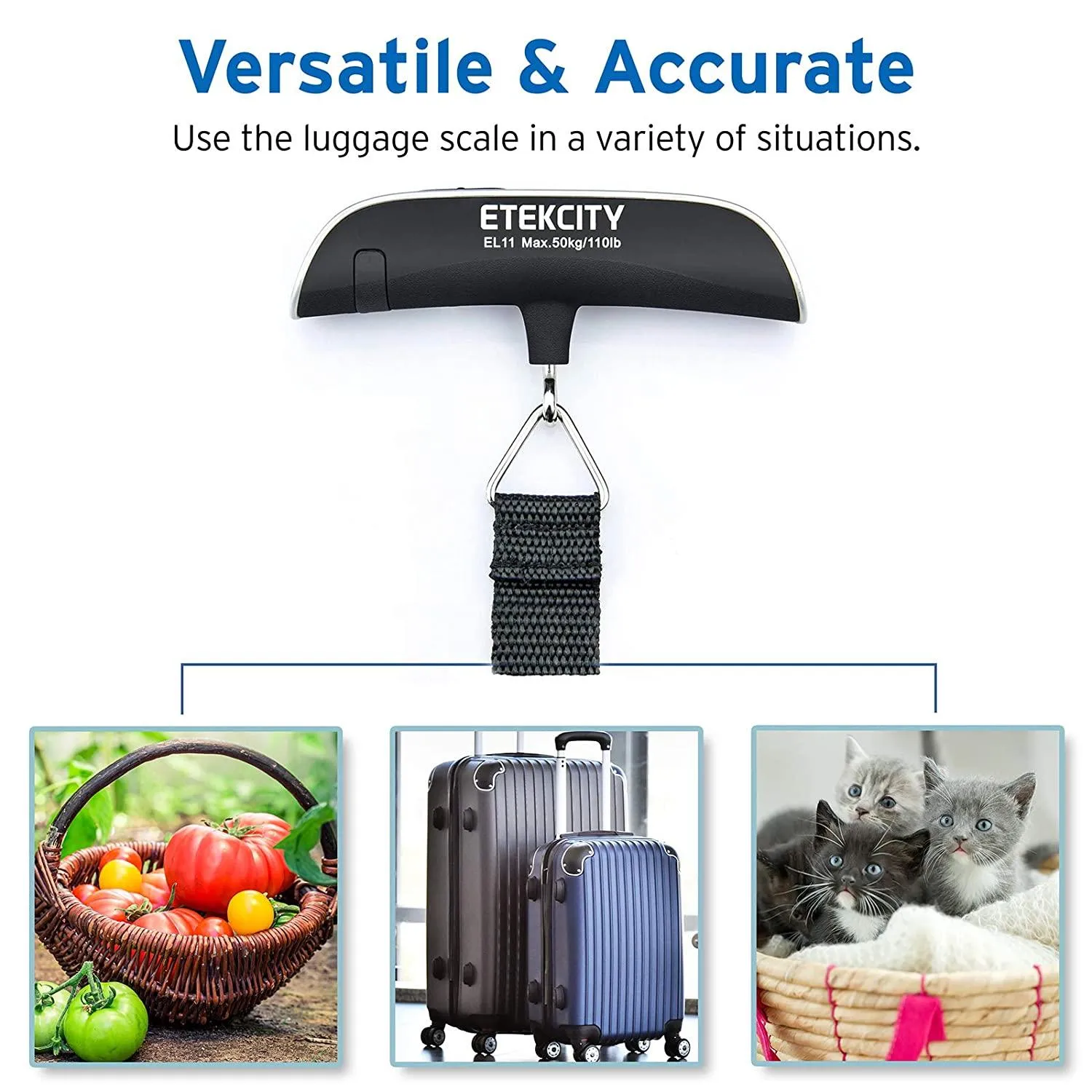 Travel with Confidence: Digital Portable Handheld Scale - Weigh Your Suitcase with Ease, Temperature Sensor Included, Up to 110 Pounds Capacity, Battery Included!